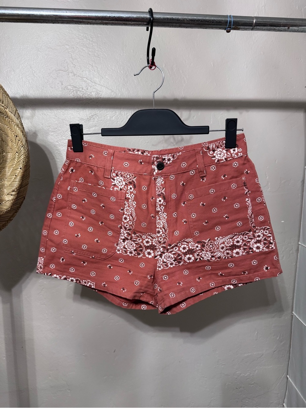 RVCA Rust Floral Bandana Print High-Rise Jean Shorts